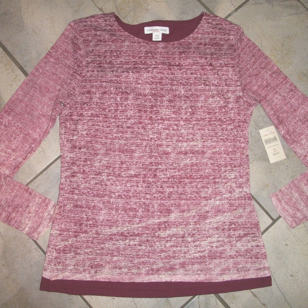Coldwater Creek Cranberry Red Burnout Tee Top XS 4